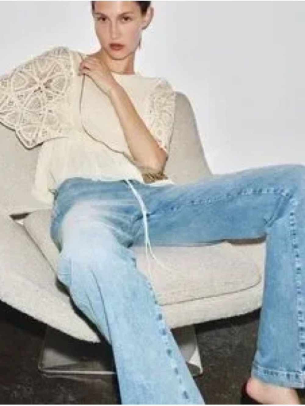 Zara Cream Crochet Lace Sleeve Top - Picture 10 of 13